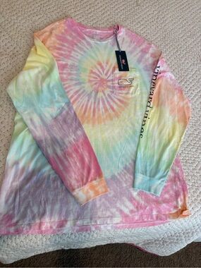 🐳🐳 NWT Vineyard Vines Men’ Long-Sleeve Tie-Dye Pocket Tee - Pastel Rainbow
